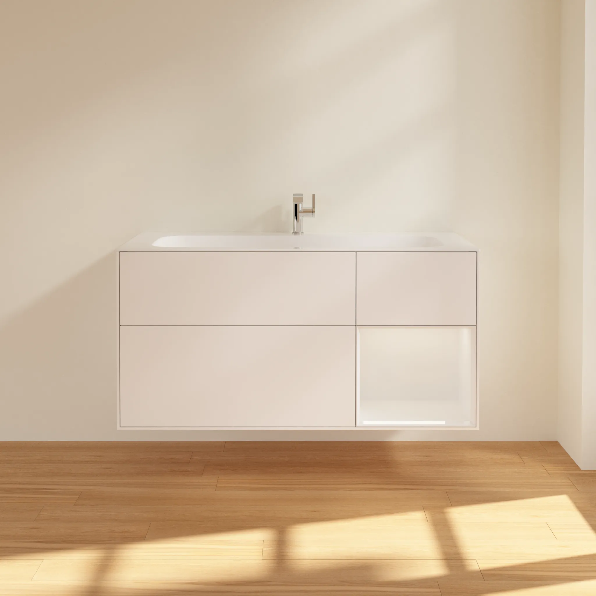 Villeroy & Boch Waschtischunterschrank „Finion“ für Schrankwaschtisch 119,6 × 59,1 × 49,8 cm 3 Schubladen, für Waschtischposition mittig, inkl. Beleuchtung mittig