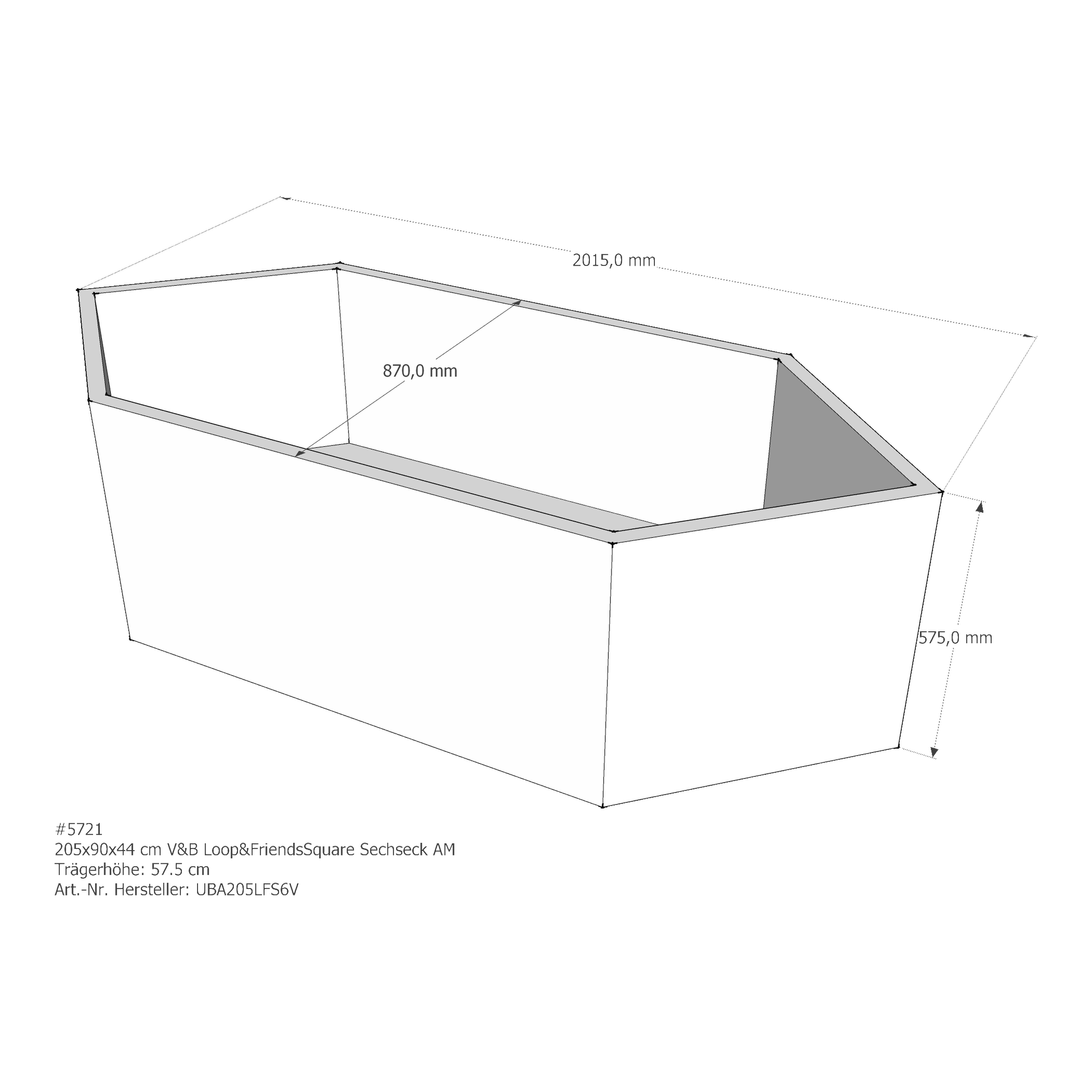 Badewannenträger für Villeroy & Boch Loop&amp;Friends Square 205 × 90 × 44 cm