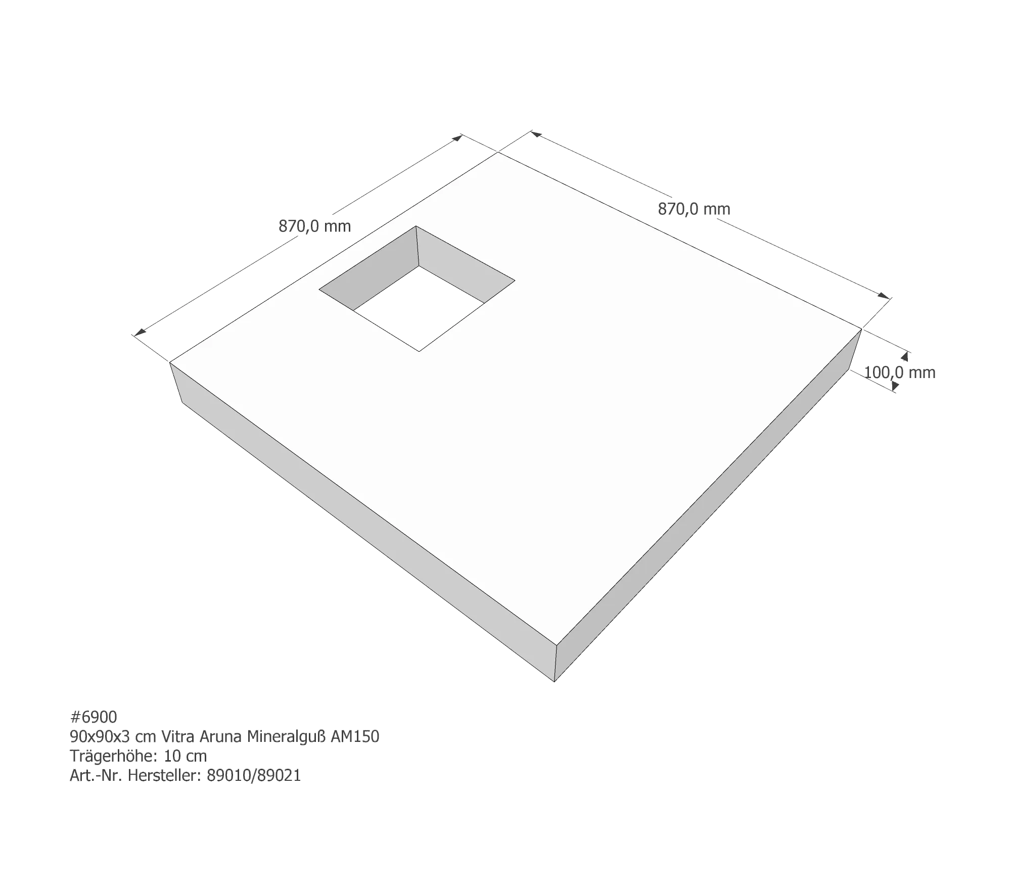 Duschwannenträger für VitrA Aruna 90 × 90 × 3 cm Duschwannenträger für VitrA Aruna 90 × 90 × 3 cm