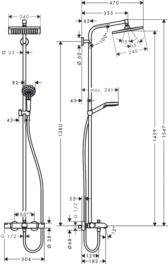 Showerpipe Crometta E 240 für Wanne chrom mit Thermostat