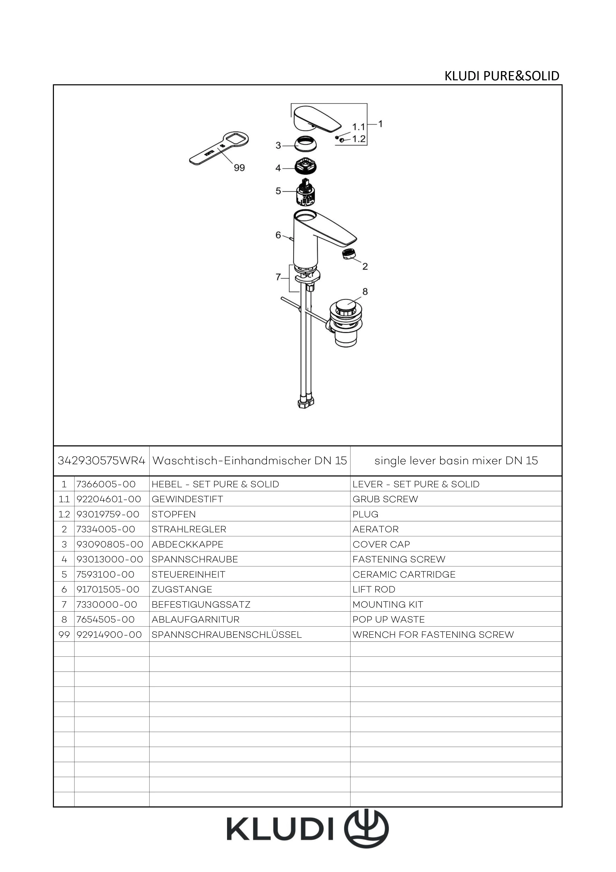 Kludi PURE&SOLID Waschtisch-EHM 100 EcoPlus, m. Metallablaufg. chrom Kludi PURE&SOLID Waschtisch-EHM 100 EcoPlus, m. Metallablaufg. chrom