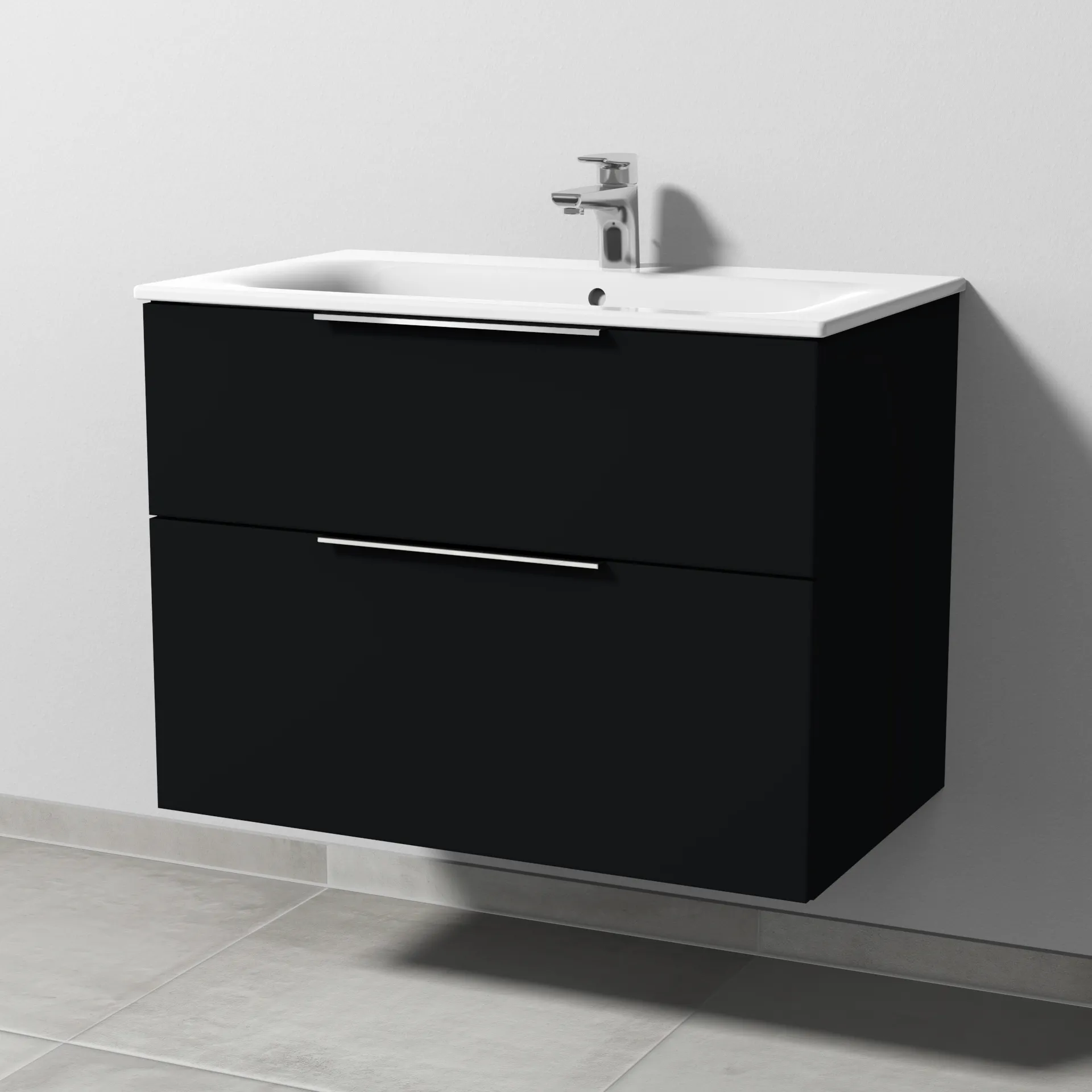 Sanipa Waschtischunterschrank „3way“ passend zu Keramik-Waschtische Renova Plan Slim von Geberit 785 × 582 × 472 mm in Schwarz (matt)