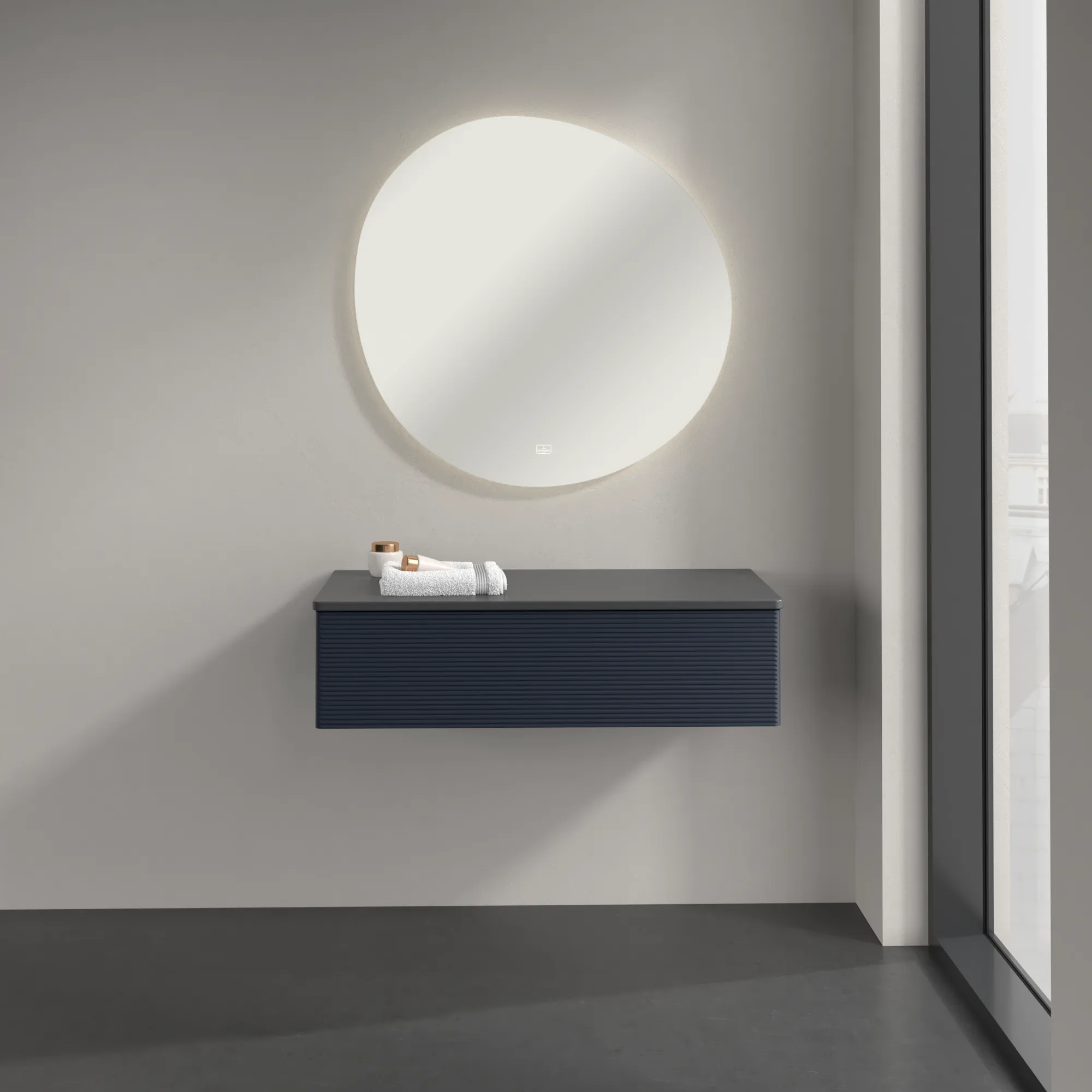 Villeroy & Boch Sideboard Antao K40, 1000x268x500 mm, Midnight Blue Matt Lacquer, 1 Auszug mit Anti-Rutschboden und Beleuchtung, Wandmontage