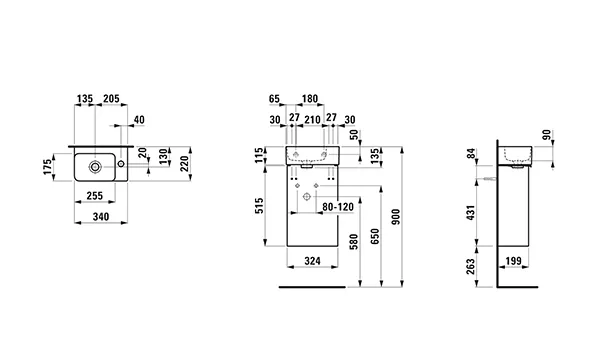 Laufen Badmöbelset inkl. Waschtisch „VAL“ 340 × 220 × 640 mm, Anschlag rechts, Hahnlochposition rechts Laufen Badmöbelset inkl. Waschtisch „VAL“ 340 × 220 × 640 mm, Anschlag rechts, Hahnlochposition rechts