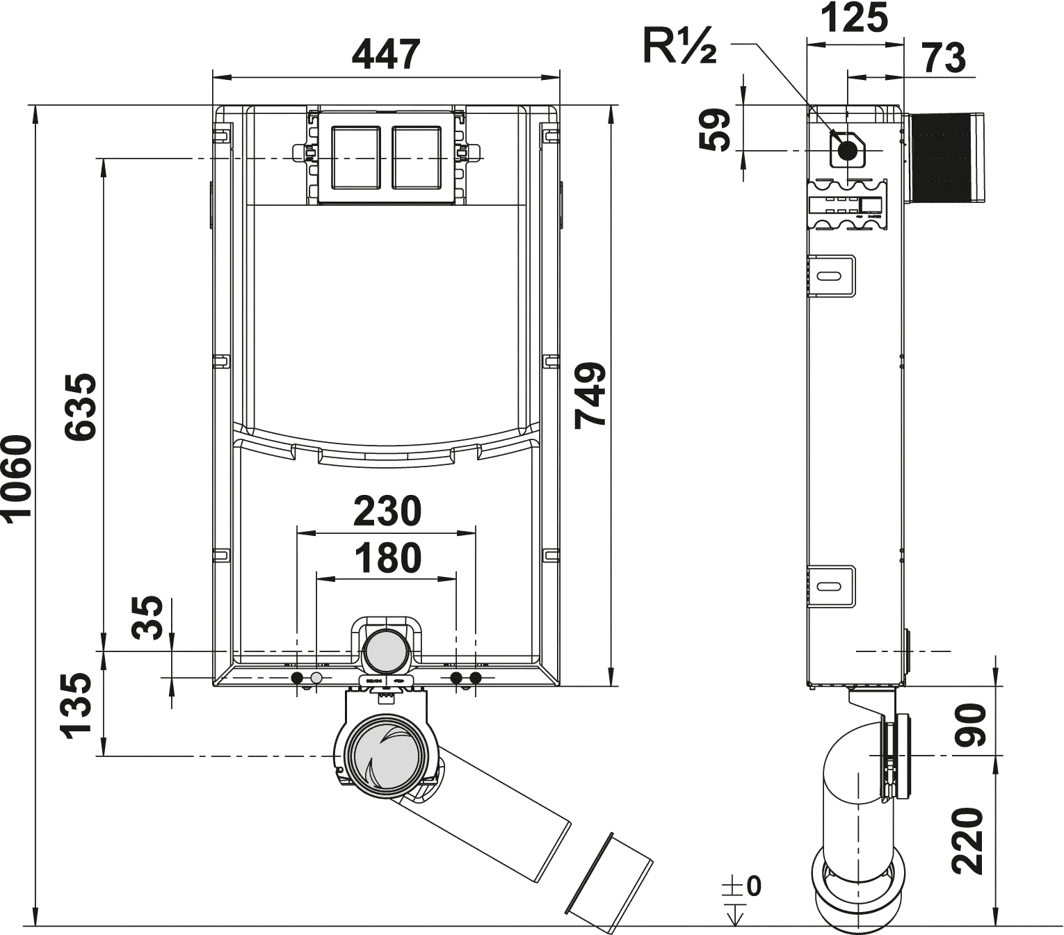 WC-Montageelement ViConnect Installationssysteme 922479, 447 x 749 x 125 mm, für Nassbau