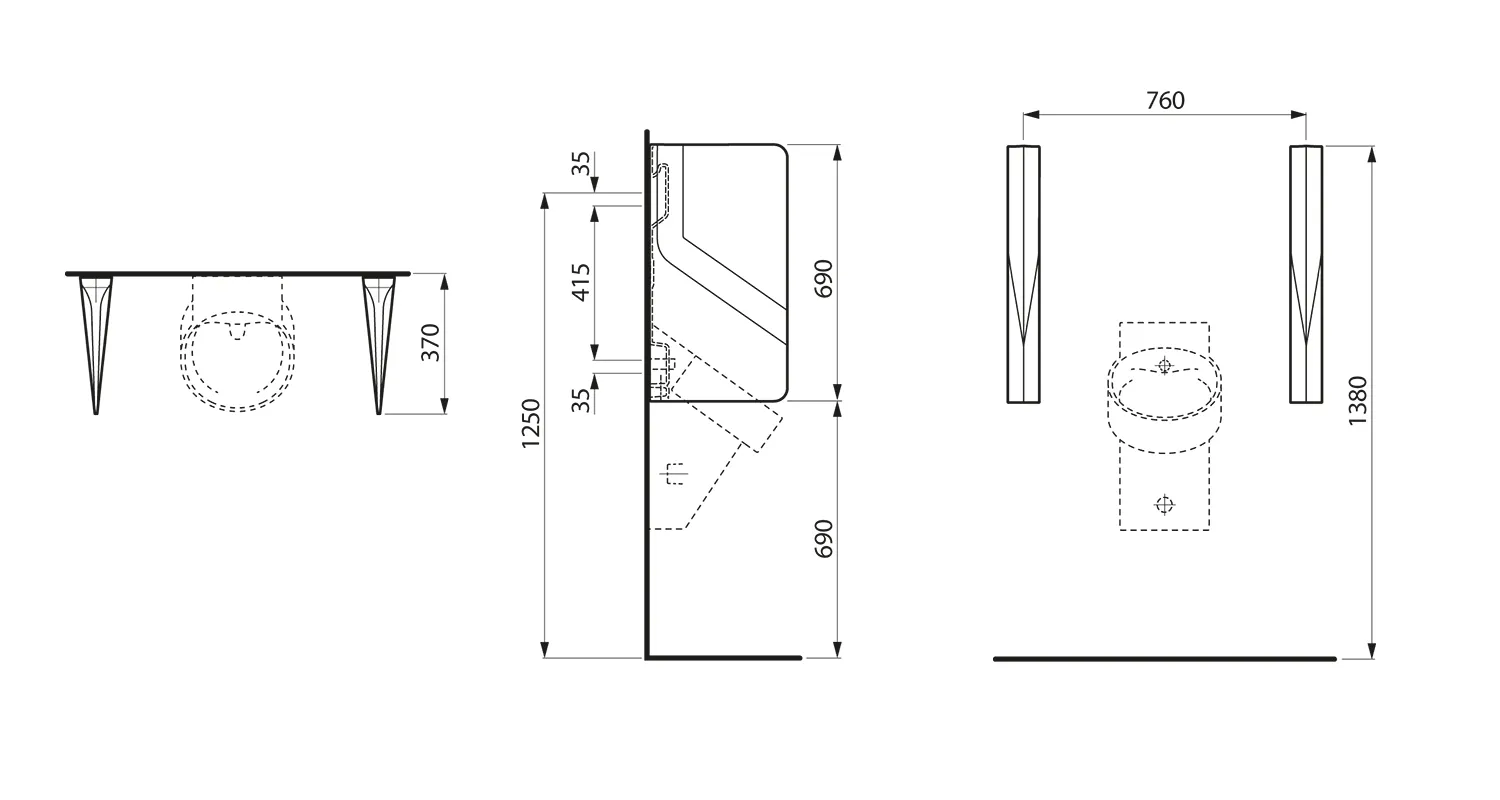 keramische Urinaltrennwand VAL 370x85x690 graphit matt keramische Urinaltrennwand VAL 370x85x690 graphit matt