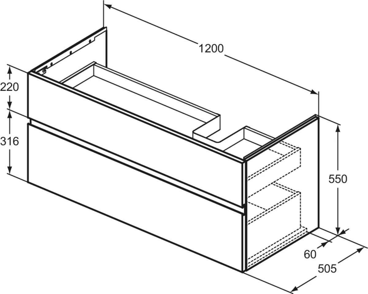 Ideal Standard Waschtischunterschrank „Finesse“ 120 × 55 × 50,5 cm Ulme dunkel Ideal Standard Waschtischunterschrank „Finesse“ 120 × 55 × 50,5 cm Ulme dunkel