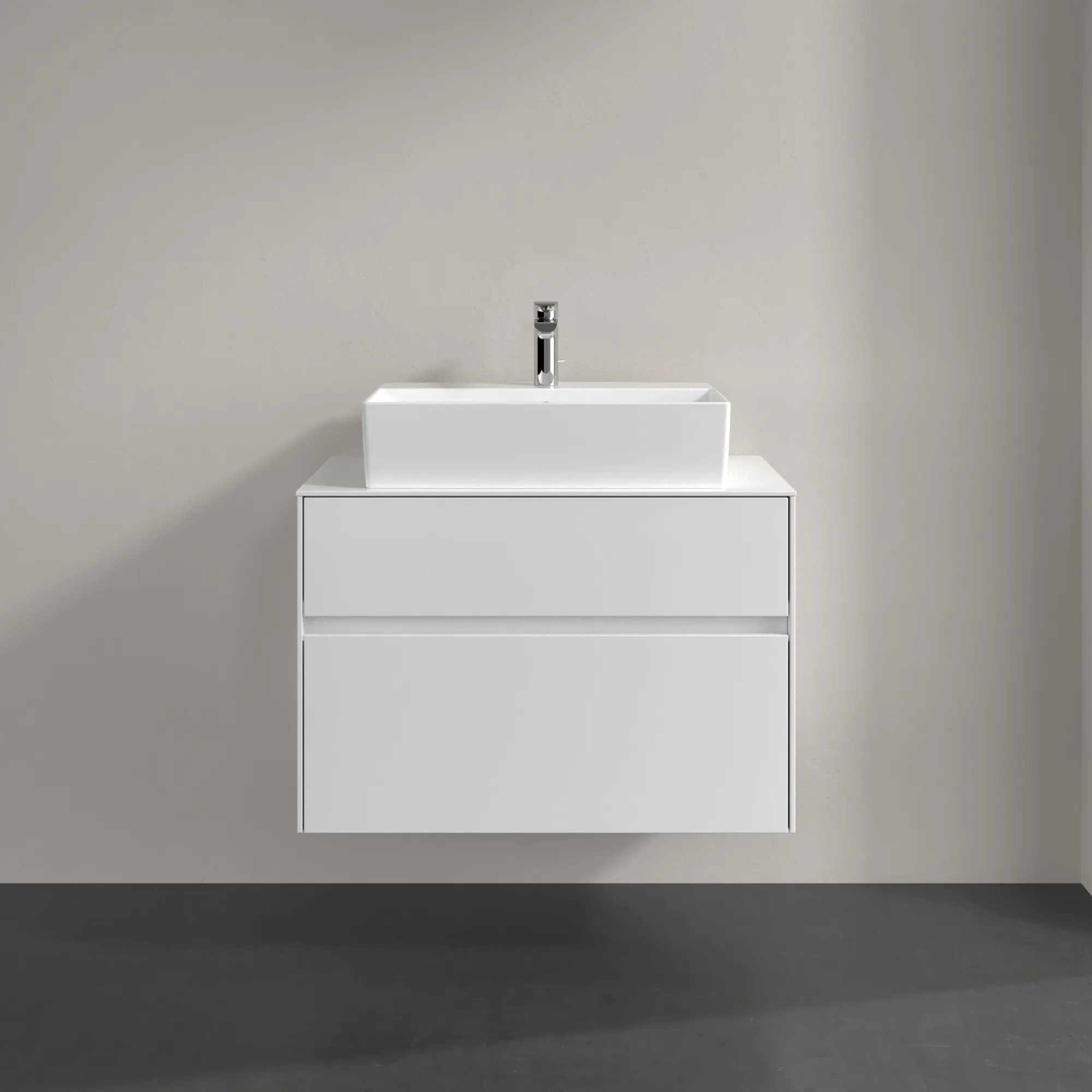 Villeroy & Boch Waschbeckenunterschrank Collaro C12400, Eckig Glossy White, 800x548x500mm, 39kg, mit Absenkautomatik und integrierten Griffen Villeroy & Boch Waschbeckenunterschrank Collaro C12400, Eckig Glossy White, 800x548x500mm, 39kg, mit Absenkautomatik und integrierten Griffen