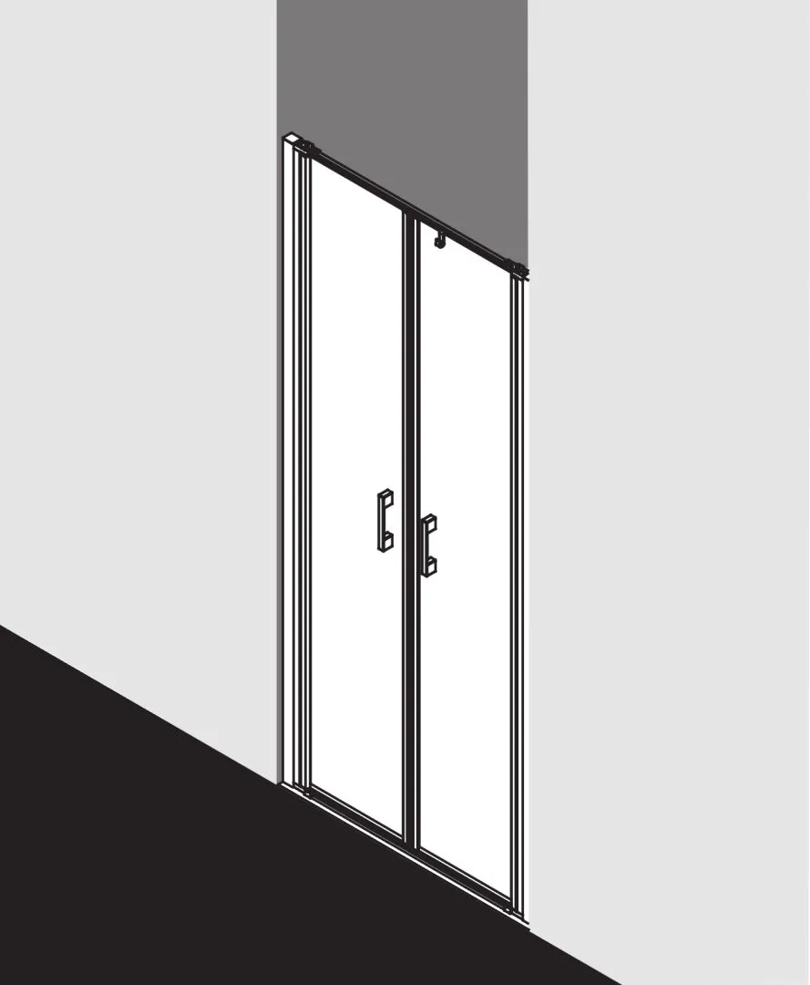 Duschtür Pendeltür für Nische und Ecke „LIGA“ Glas Klar, Profile Silber Hochglanz, BV: 1110 - 1160 mm GAK: 1100 - 1150 mm WE: 1120 - 1170 mm H: 2000 mm