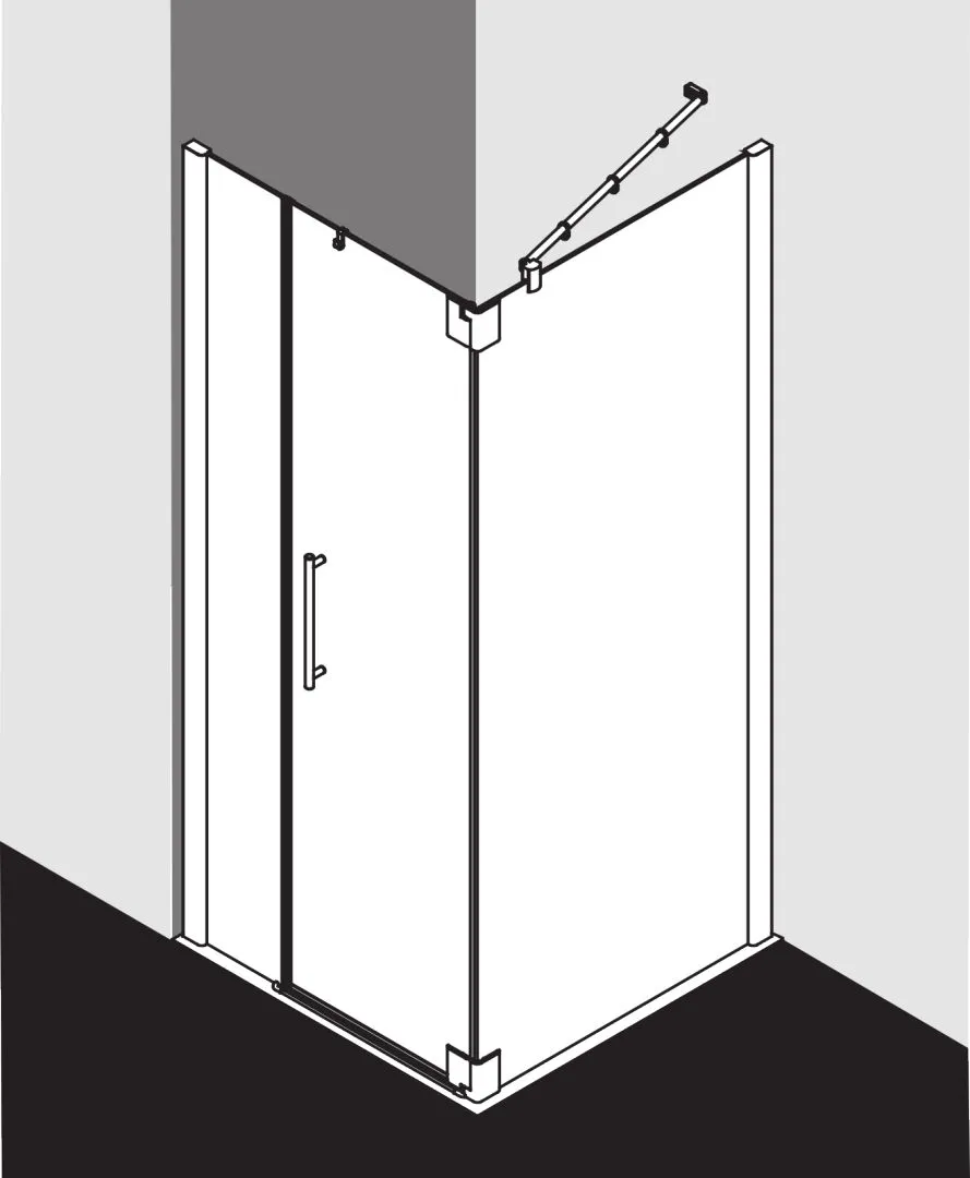 PASA XP PX1FL Pendeltür 1-flügelig und Festfeld links, für Ecke, Höhe 2000 mm, Wanneneinbaumaß 810-840 mm, Breitenverstellmaß 800-830 mm, Glasaußenkante 785-815 mm, Farbe Silber Mattglanz, Glas ESG Klar