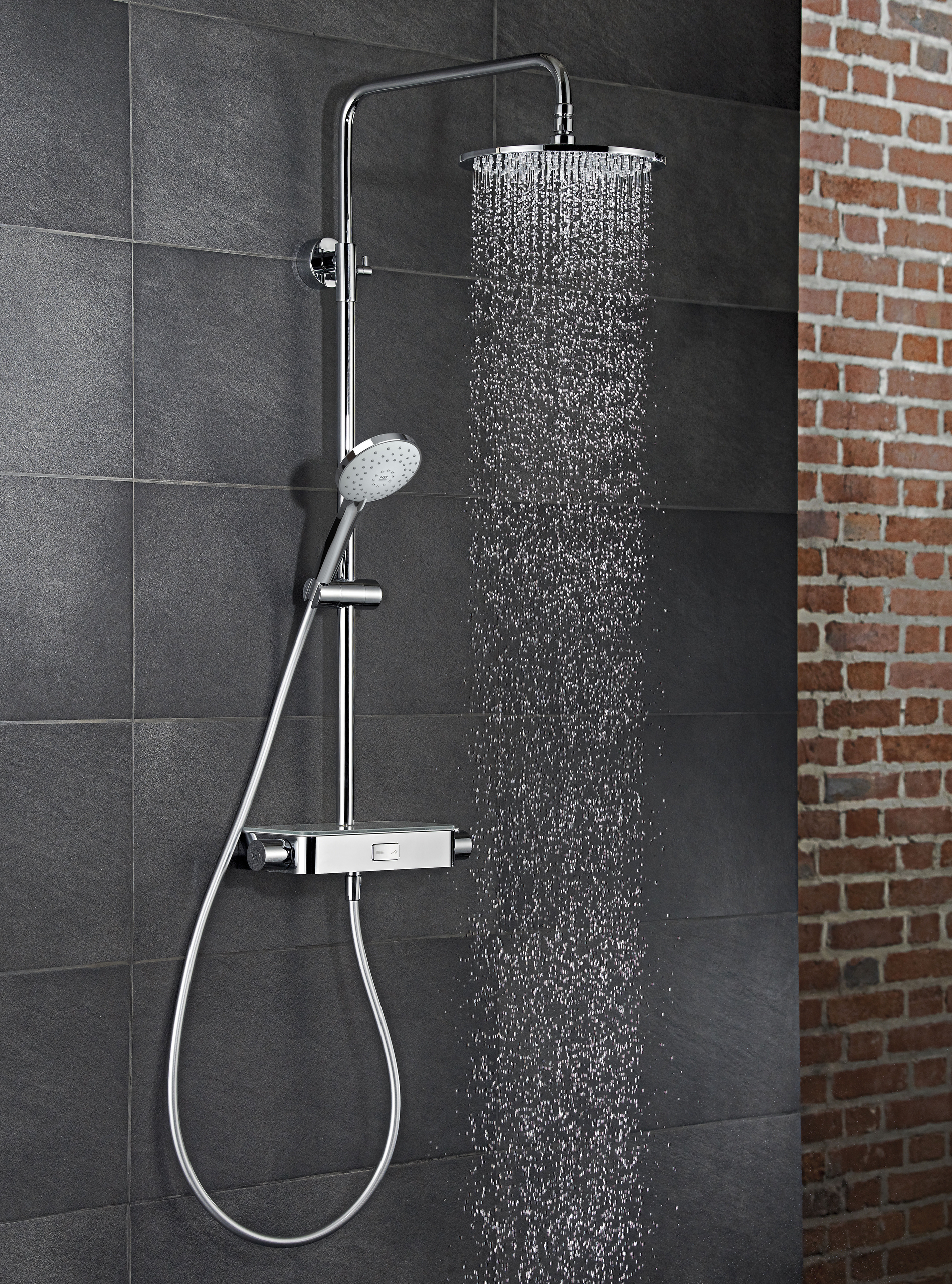 HSK Shower-Set Umsteller „RS 200 AquaSwitch Thermostat“ mit Ablage Ausladung 385 mm in weiß / chrom