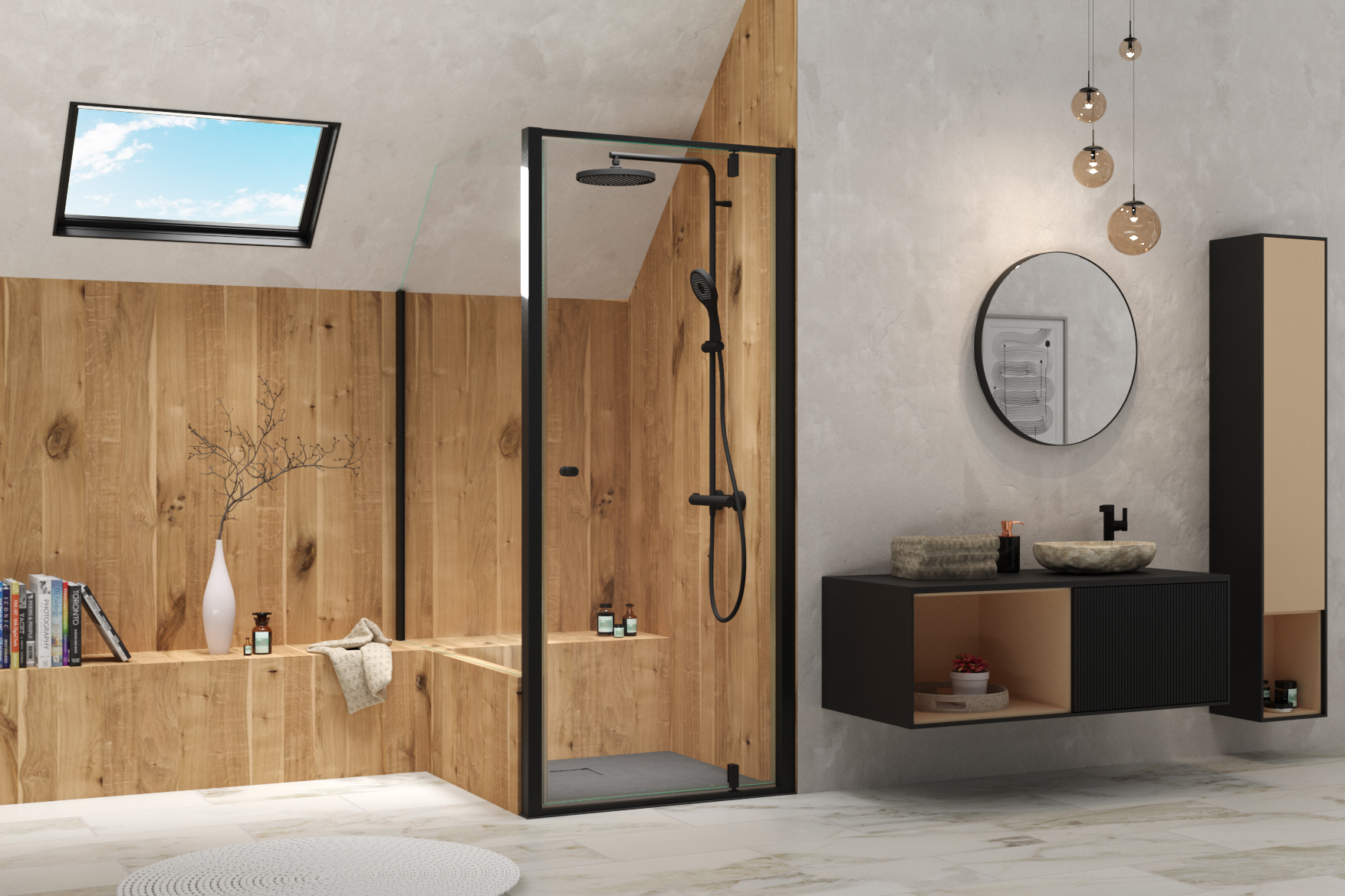 HSK gerahmte verkürzte Seitenwand für Drehpunkttür „Favorit Plus“ Glas Carré, Profile Schwarz-matt, für #Türbreite#, H: 1750 mm HSK gerahmte verkürzte Seitenwand für Drehpunkttür „Favorit Plus“ Glas Carré, Profile Schwarz-matt, für #Türbreite#, H: 1750 mm