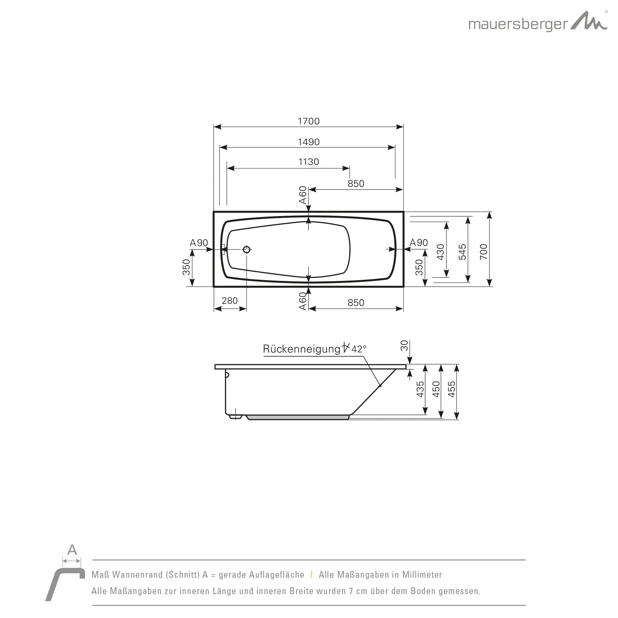 Mauersberger ceraria Acryl-Badewanne Rechteckform ceraria 170⁄70 Mauersberger ceraria Acryl-Badewanne Rechteckform ceraria 170⁄70