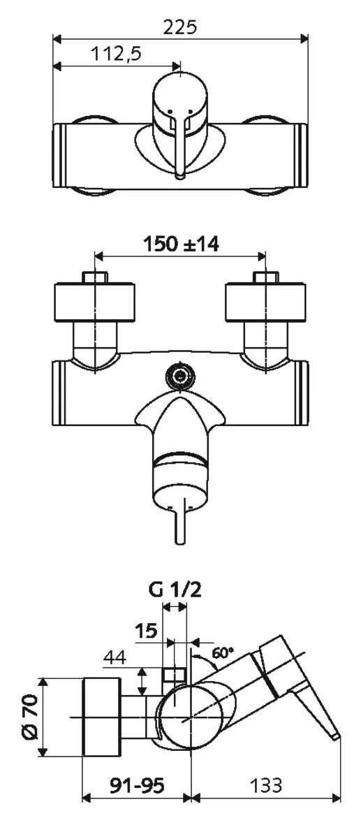 Aufputz-Duscharmatur VITUS VD-EH-M / o, Mischwasser, Einhebel-Aufputz-Duscharmatur, Ventil zur Durchführung einer manuellen thermischen Desinfektion (gemäß DVGW Arbeitsblatt W 551), 2x DN 15 G 1/2 AG, DN 15 G 1/2 AG (oben), chrom Aufputz-Duscharmatur VITUS VD-EH-M / o, Mischwasser, Einhebel-Aufputz-Duscharmatur, Ventil zur Durchführung einer manuellen thermischen Desinfektion (gemäß DVGW Arbeitsblatt W 551), 2x DN 15 G 1/2 AG, DN 15 G 1/2 AG (oben), chrom