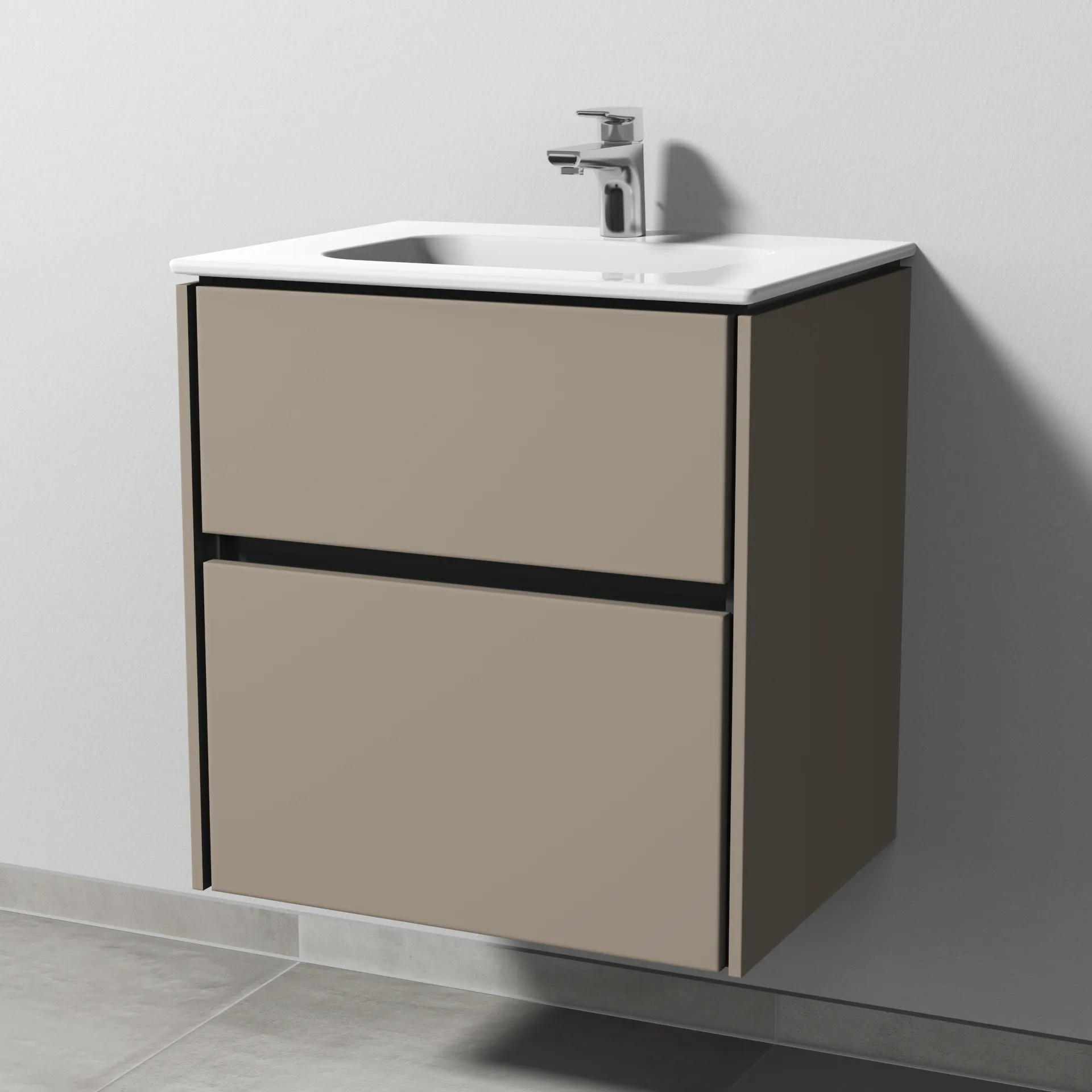 Sanipa Waschtischunterschrank „Twiga“ 590 × 610 × 460 mm in Sandgrau (matt), mit Hahnlochbohrung, ohne Beleuchtung Sanipa Waschtischunterschrank „Twiga“ 590 × 610 × 460 mm in Sandgrau (matt), mit Hahnlochbohrung, ohne Beleuchtung