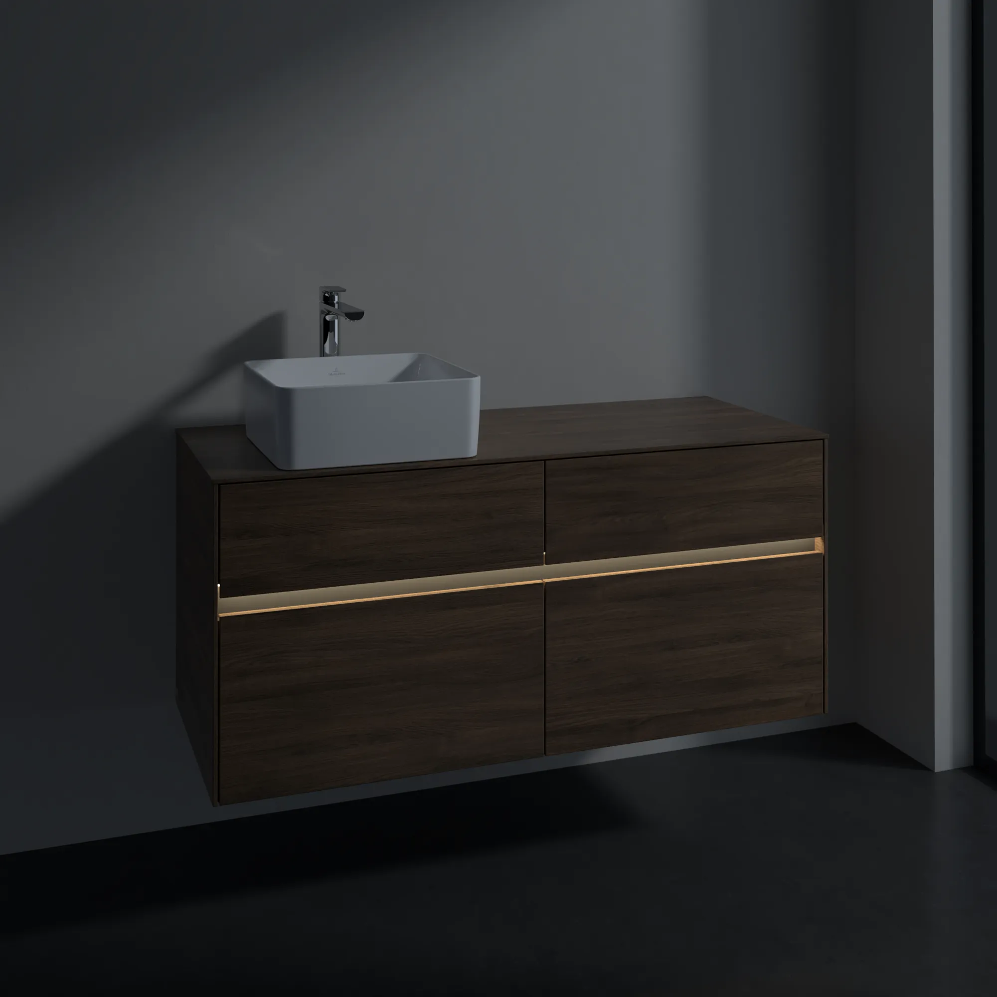 Villeroy & Boch Waschbeckenunterschrank Collaro Arizona Oak, 1200x548x500 mm, mit Beleuchtung und SoftClosing, Eckig Villeroy & Boch Waschbeckenunterschrank Collaro Arizona Oak, 1200x548x500 mm, mit Beleuchtung und SoftClosing, Eckig