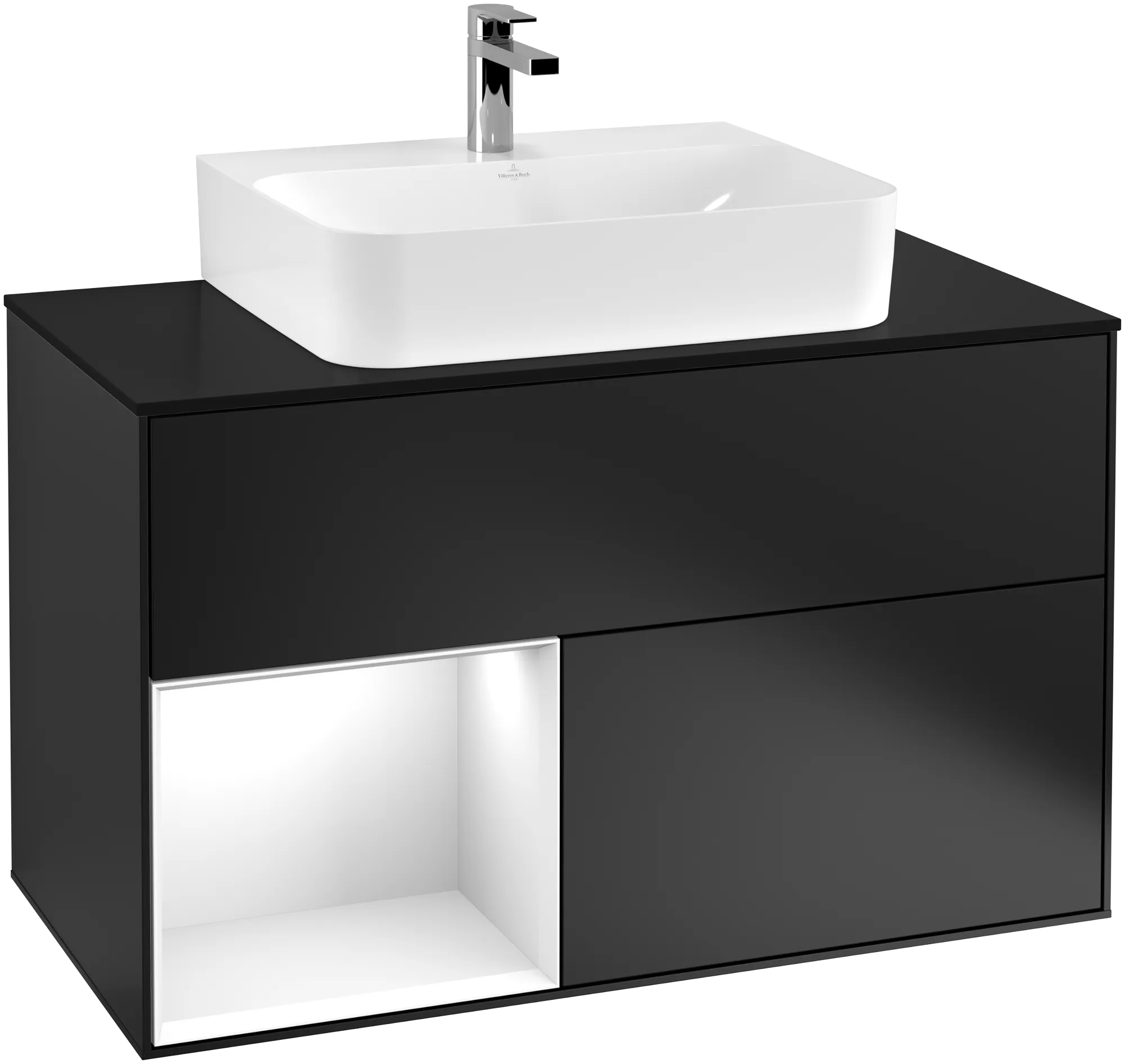 Villeroy & Boch Waschbeckenunterschrank Finion F11, 1000 x 603 x 501 mm, Black Matt / Glossy White Lacquer / Glass Black Matt