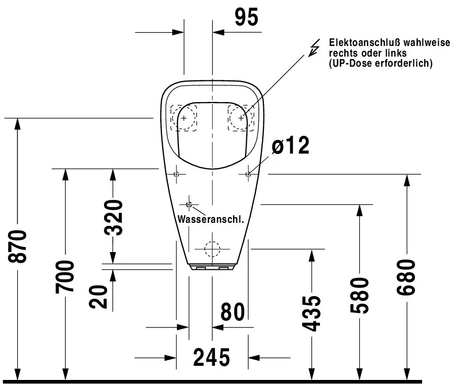 Urinal Utronic, Zulauf von hinten für Netzanschluss, ohne Fliege, weiß