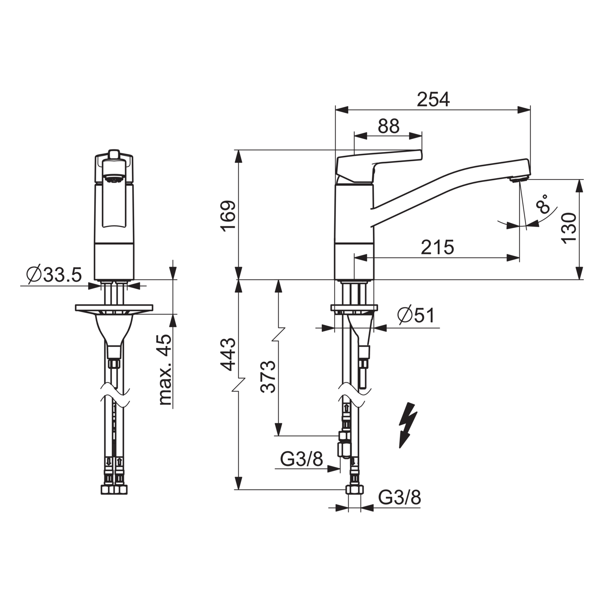 Hansa Einhand-Küchenarmatur Niederdruck „Paleno“ Ausladung 215 mm in chrom Hansa Einhand-Küchenarmatur Niederdruck „Paleno“ Ausladung 215 mm in chrom