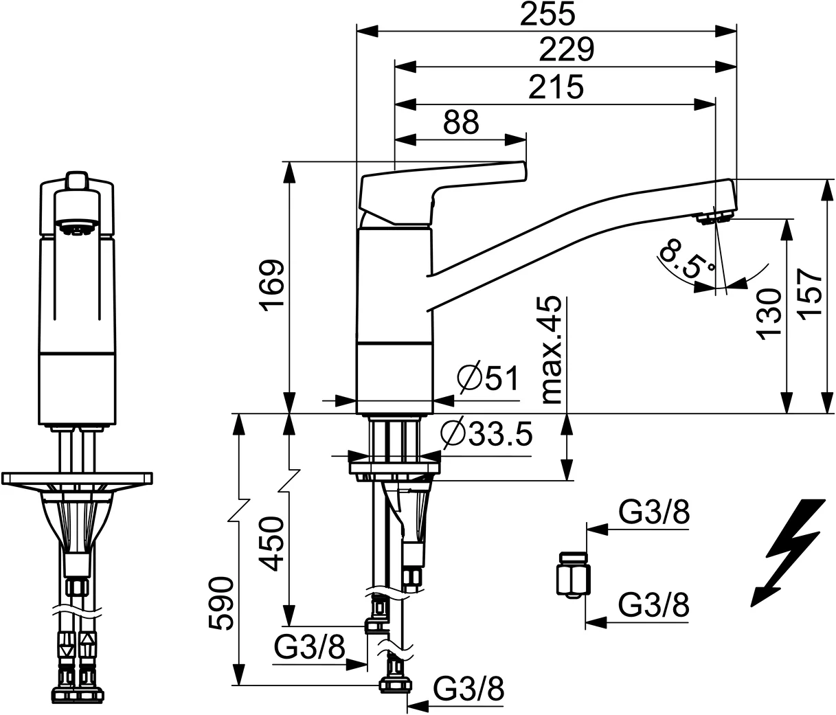 HansaPALENO Einhebelmischer Küchenarmatur, Niederdruck, Chrom, Ausladung 215 mm