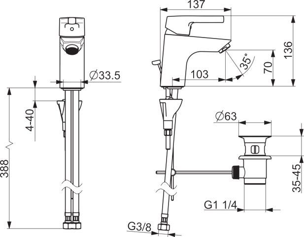 HA Einhebelmischer Waschtischbatterie HANSAPALENO 5635 Ablaufgarnitur mit Zugstange Ausladung 103 mm DN15 Chrom