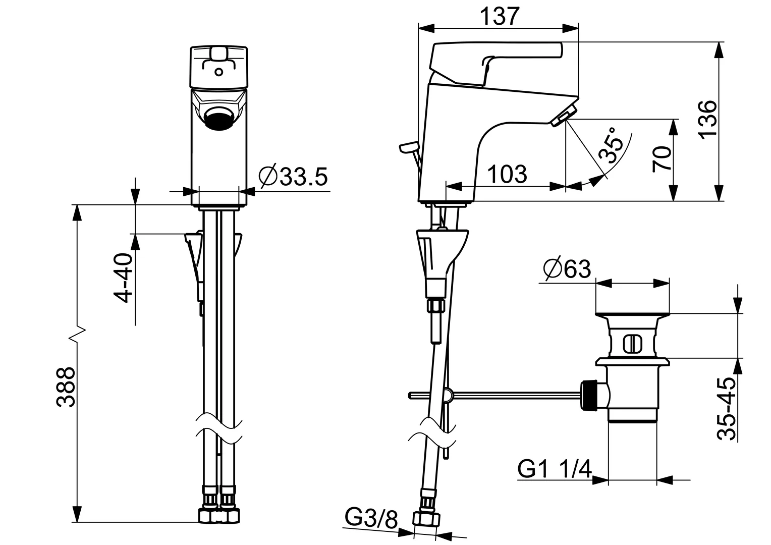 HA Einhebelmischer Waschtischbatterie HANSAPALENO 5635 Ablaufgarnitur mit Zugstange Ausladung 103 mm DN15 Chrom