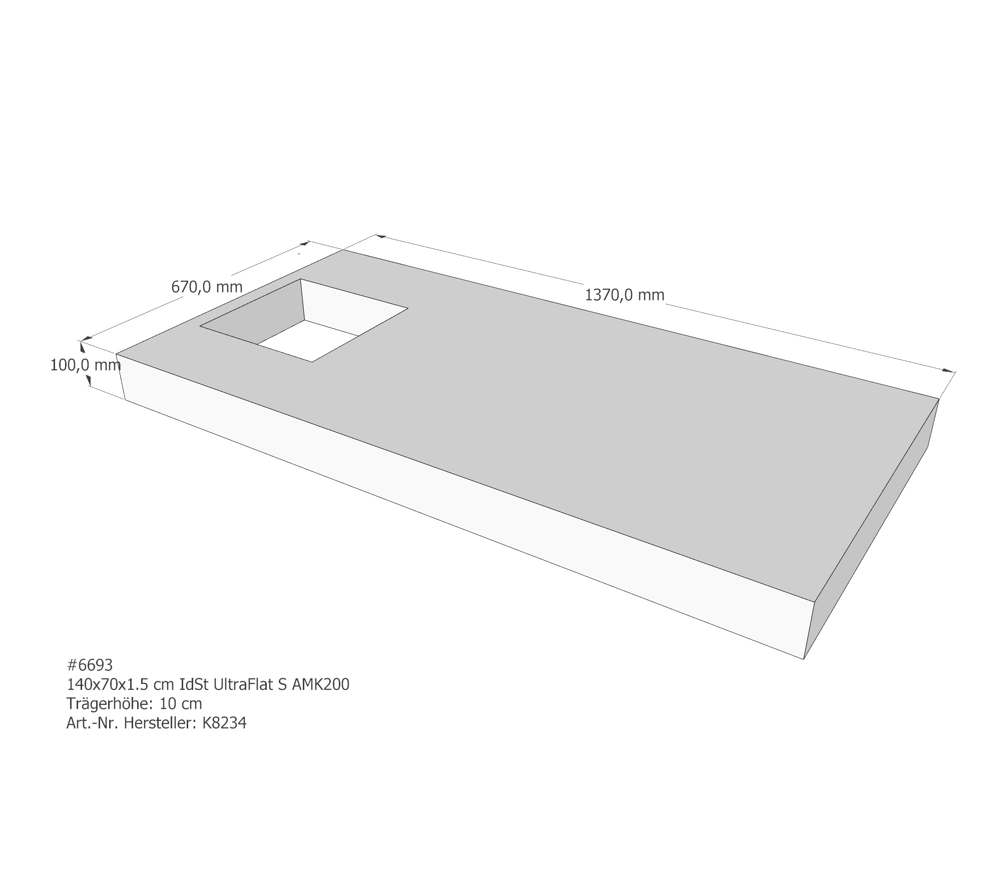 Duschwannenträger für Ideal Standard Ultra Flat S 140 × 70 × 1,5 cm