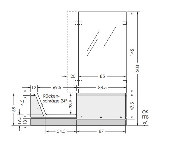 repaBAD Duschbadewanne links, Nische „Easy-In“ 170 × 75 cm