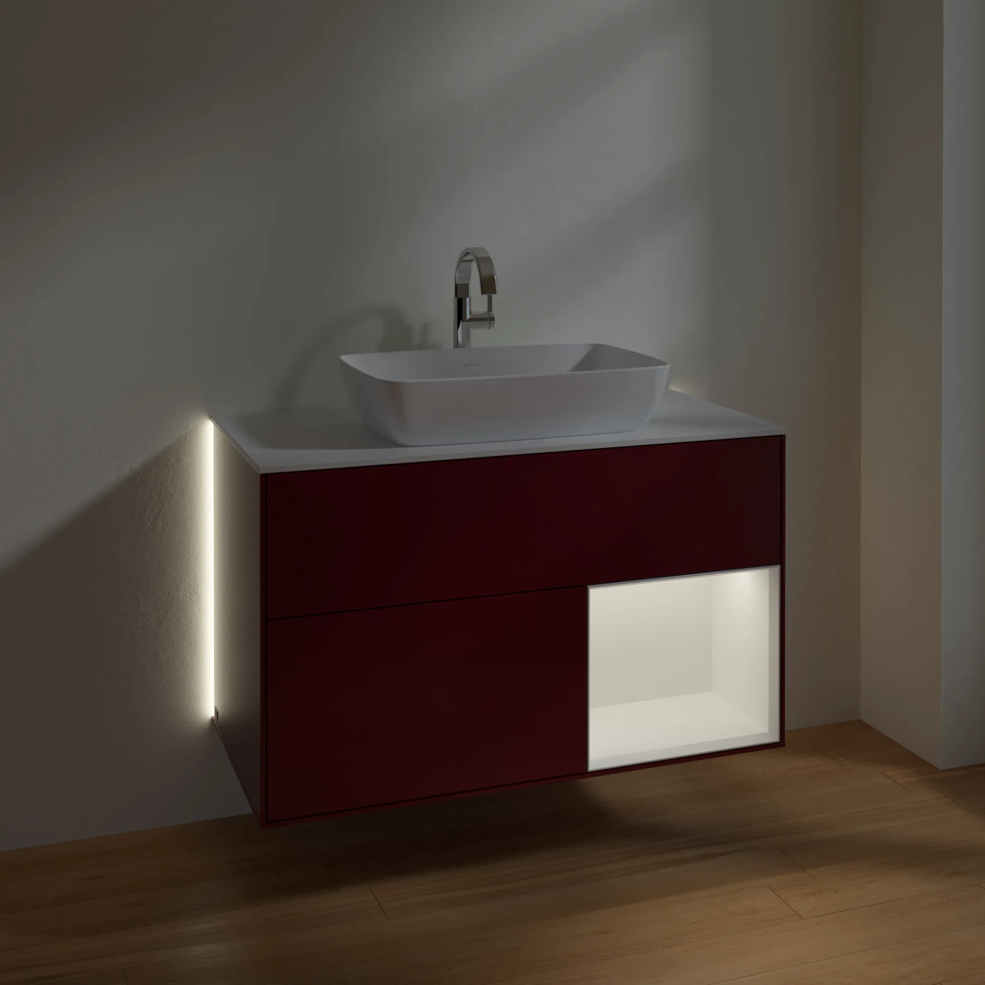 Villeroy & Boch Waschtischunterschrank „Finion“ für Schrankwaschtisch 1000 × 603 × 501 mm Peony Matt Lacquer, für Becken mittig, mit Hahnlochbohrung