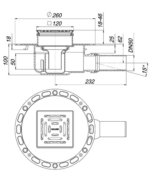 Bodenablauf TistoDrain CS 12, DN 50, 120 x 120 mm Bodenablauf TistoDrain CS 12, DN 50, 120 x 120 mm
