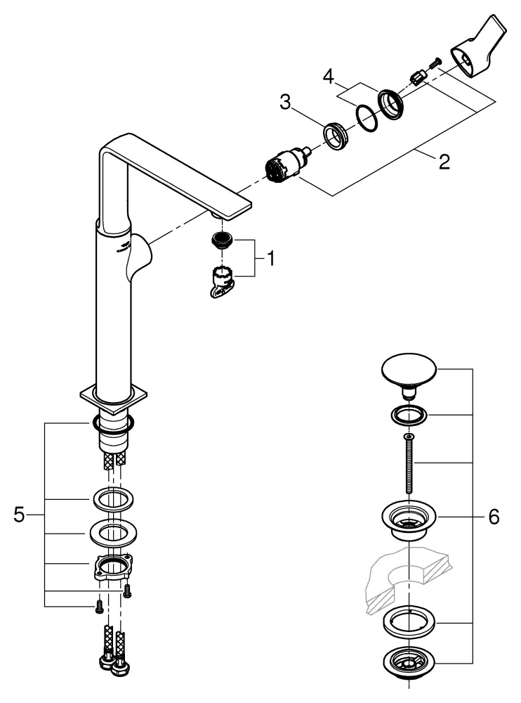 Einhand-Waschtischbatterie Allure 23403, XL-Size, Einlochmontage, glatter Körper, chrom