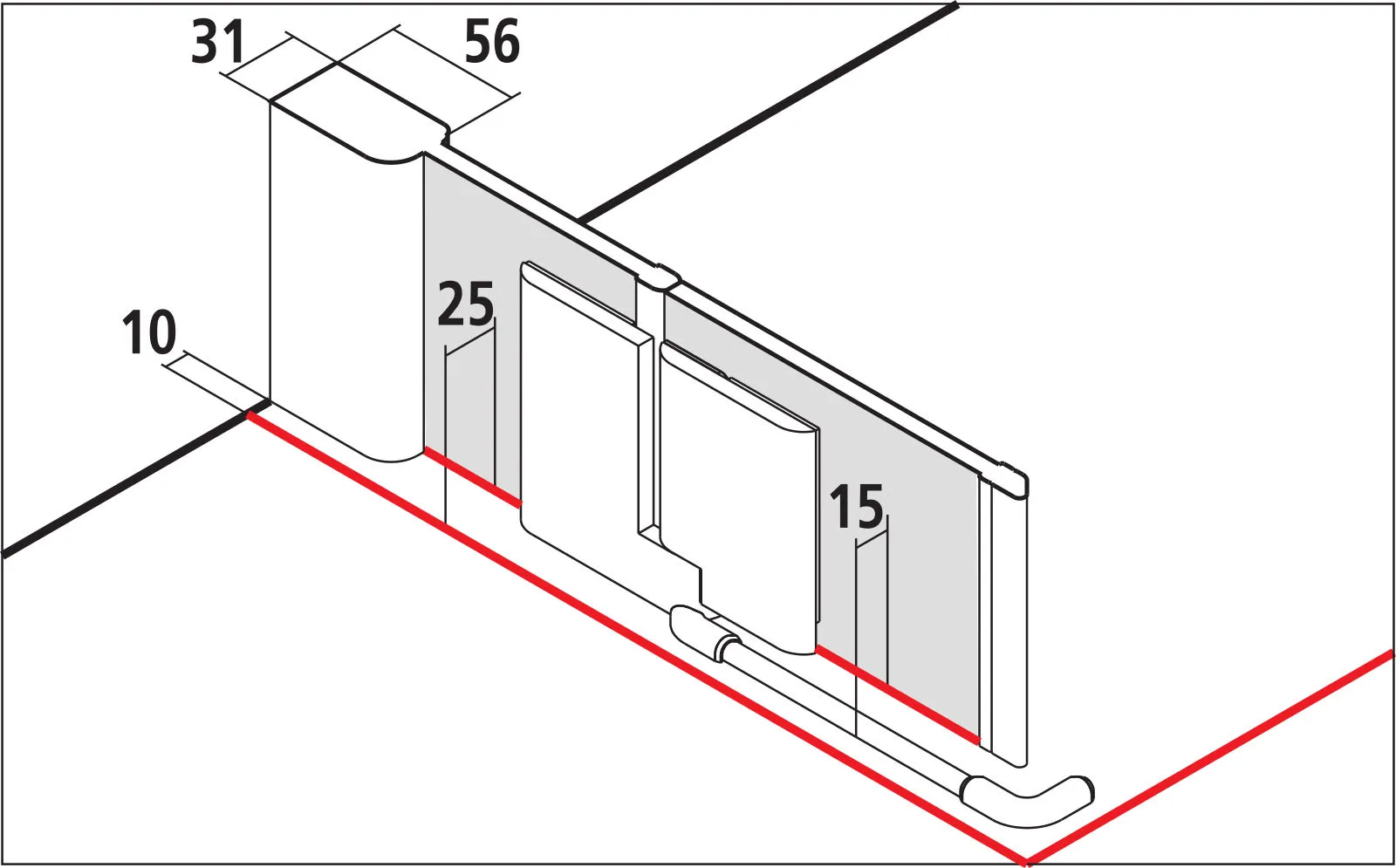 PASA XP PXEPL Eckeinstieg 2-teilig (Pendeltüren mit Festfeldern) - Halbteil links, Höhe 2000 mm, Wanneneinbaumaß 1180-1210 mm, Breitenverstellmaß 1170-1200 mm, Glasaußenkante 1155-1185 mm, Farbe Silber Mattglanz, Glas ESG Klar