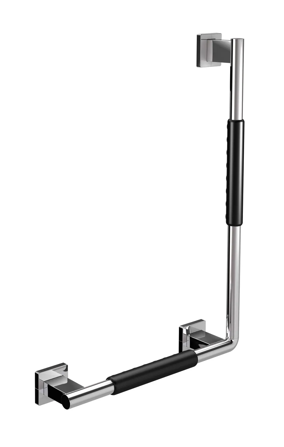 emco 90°-Winkelgriff „system 2“ mit rutschhemmender Ummantelung in chrom / schwarz, links