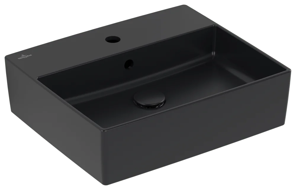 Villeroy & Boch Aufsatzwaschbecken Memento 2.0 Pure Black CeramicPlus, 498x420x139 mm, TitanCeram, matt, mit Überlauf, für 3-Loch-Armatur