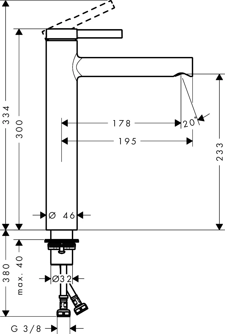 Hansgrohe Zesis S Einhebel-Waschtischmischer, Chrom, ComfortZone 230, Ausladung 178 mm, Auslaufhöhe 233 mm, Hebelgriff, Normalstrahl, max. Durchflussmenge 4 l/min bei 3 bar, Keramikmischsystem, für Durchlauferhitzer geeignet, Anschlussart G 3/8 Anschluss