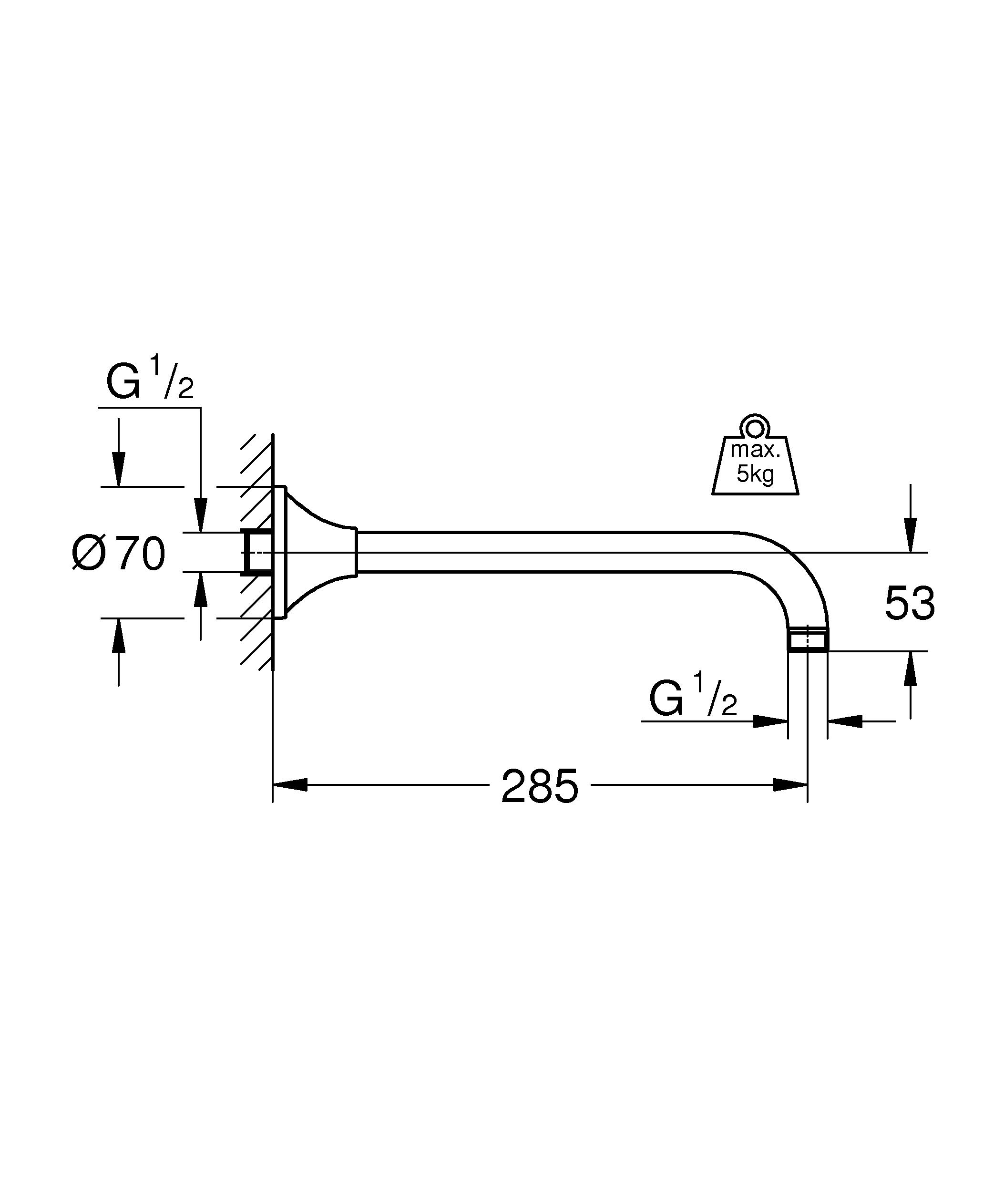 Brausearm Rainshower Grandera 26900, Metall, Ausladung 286 mm, chrom