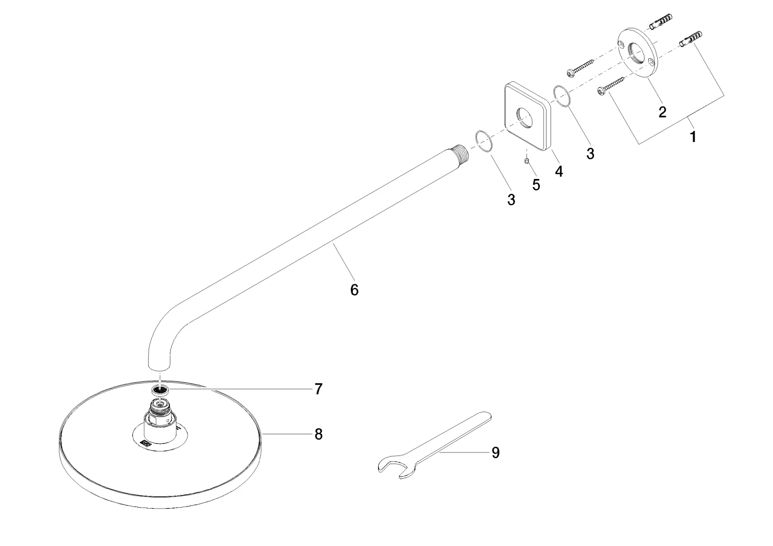 Regenbrause mit Wandanbindung FlowReduce SERIENSPEZIFISCH Chrom 28648670