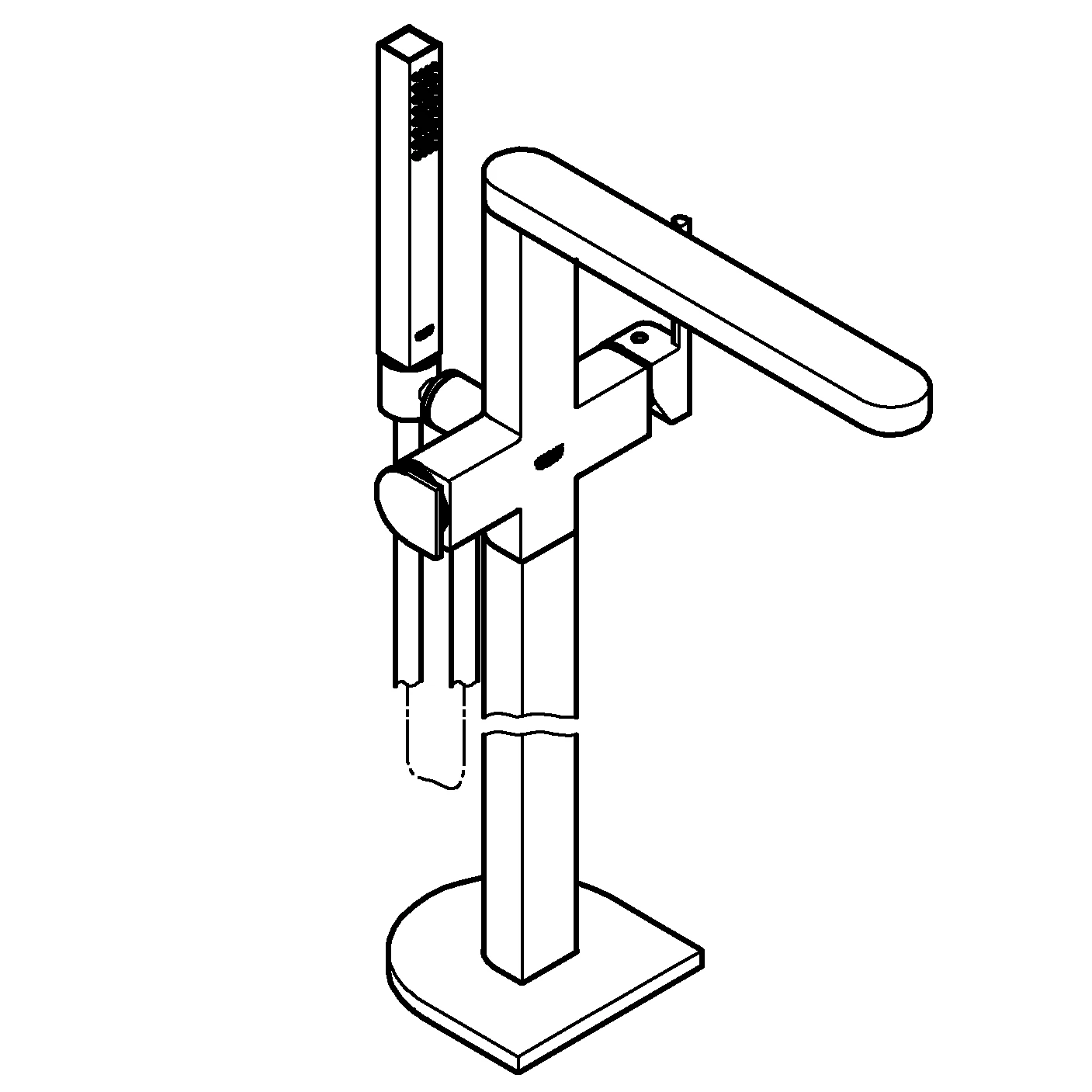 Einhand-Wannenbatterie Plus 23846_3, Bodenmontage, Fertigmontageset für 45984, mit Handbrauseset und Brauseschlauch, eigensicher, chrom