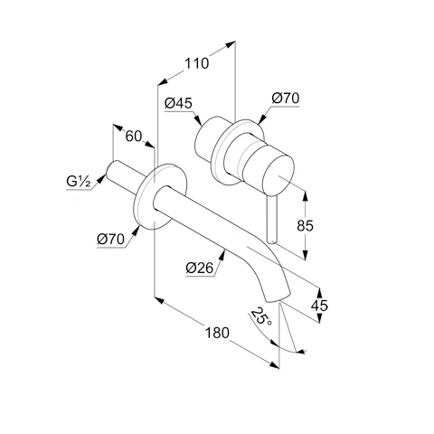 Kludi BOZZ WT-2LOCH-WAND-EHM, Unterputz-Waschtisch-Einhandmischer, chrom