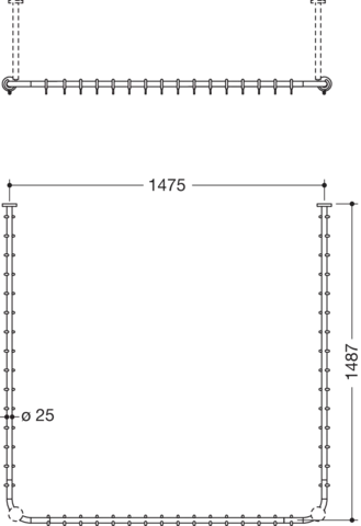 HEWI Duschvorhangstange „System 900“ 150 × 154,5 cm