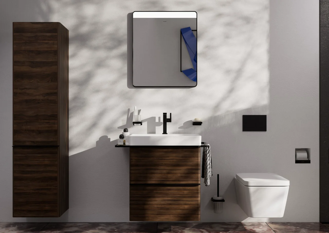 Hansgrohe Xarita Lite Q Spiegel mit LED-Beleuchtung, IR-Sensor, AntiFog, Mattschwarz, 600x700x30 mm