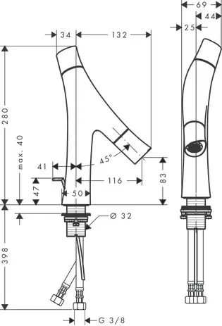 Zweigriff Waschtischarmatur 80 Axor Starck Organic chrom Zweigriff Waschtischarmatur 80 Axor Starck Organic chrom