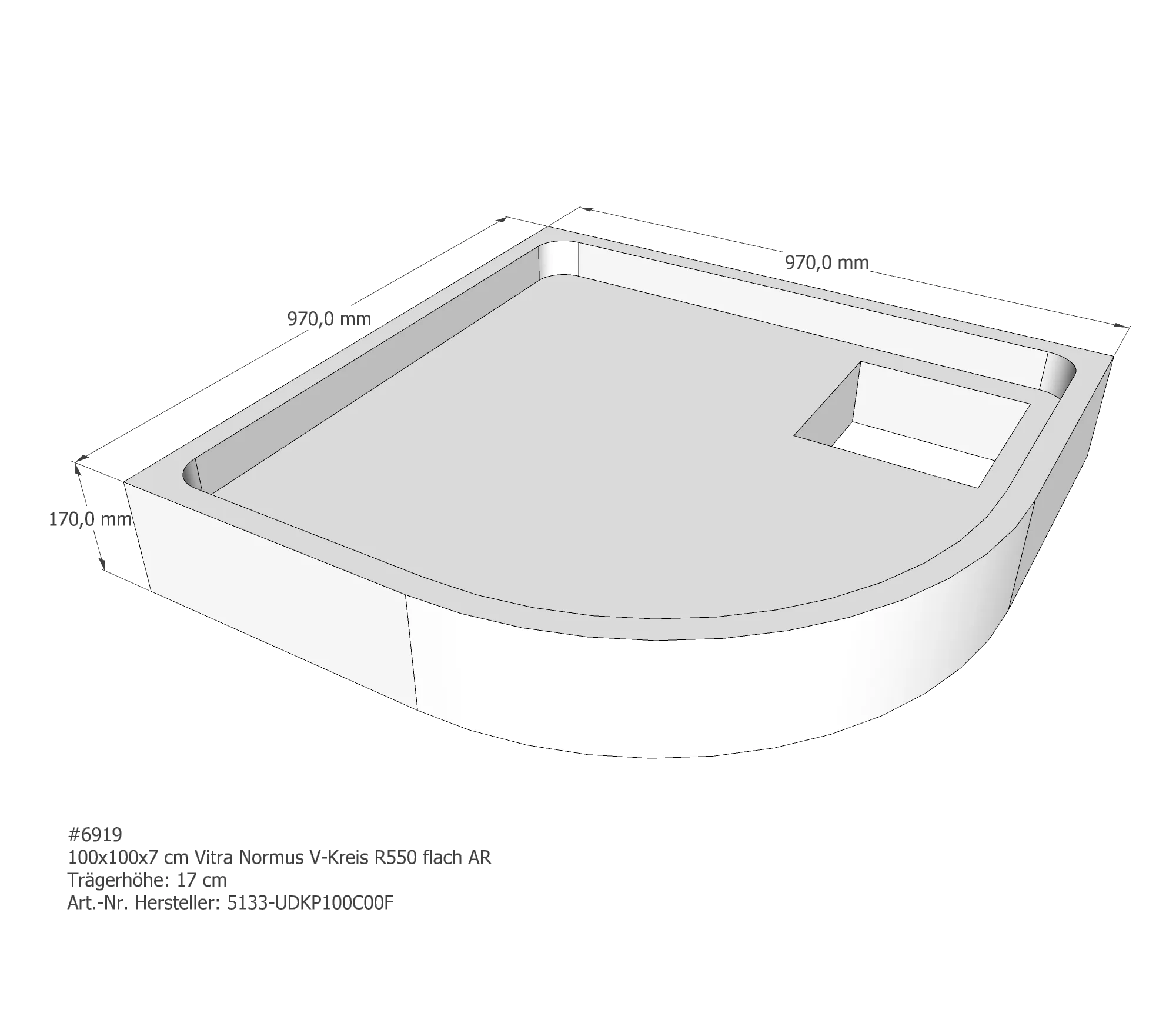 Duschwannenträger passend für VitrA Normus V-Kreis flach 100 × 100 × 7 cm