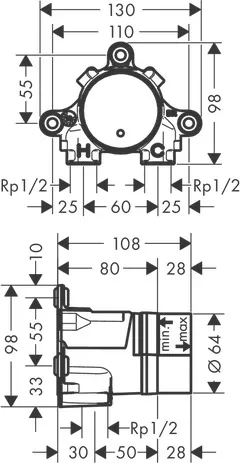 Hansgrohe AXOR ONE Grundkörper für Waschtischmischer Unterputz Select, schallentkoppelte Montage, Anschlussgröße G 1/2 Hansgrohe AXOR ONE Grundkörper für Waschtischmischer Unterputz Select, schallentkoppelte Montage, Anschlussgröße G 1/2