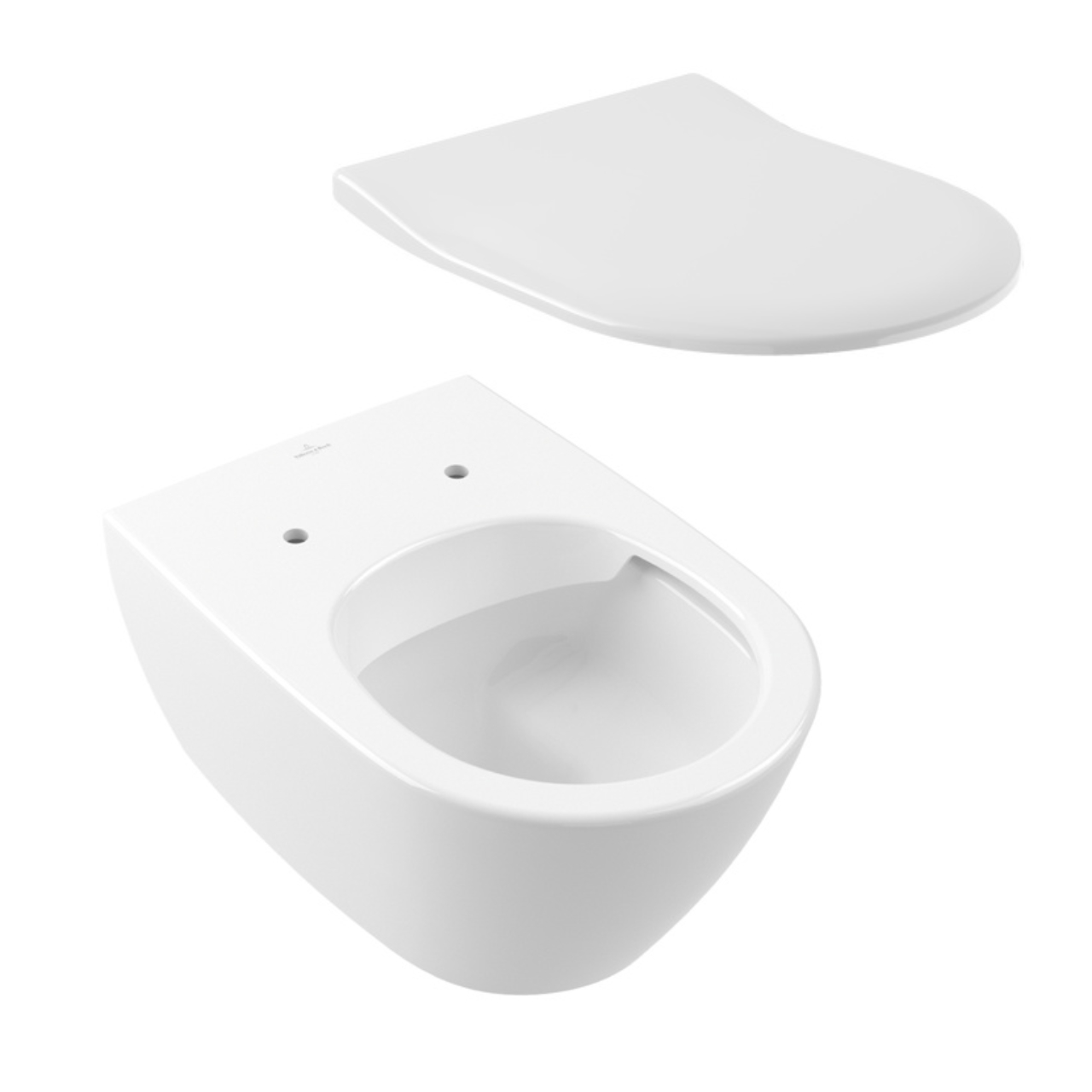 Set Wand-Tiefspül-WC DirectFlush „Subway 2.0“ 37 × 36,5 × 56 cm ohne Spülrand, Abgang waagerecht mit Villeroy & Boch WC-Sitz SlimSeat „Subway 2.0“ inkl. Deckel 43,2 × 35,8 × 43,9 × 4,3 cm ,, Quick Release, Soft Closing