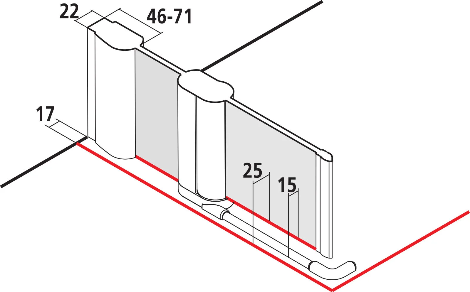 Kermi Duschtür Eckeinstieg 2-teilig Pendeltüren mit Festfeldern Halbteil links „PEGA“ Glas Klar, Profile Silber Hochglanz, BV: 715 - 740 mm GAK: 700 - 725 mm WE: 725 - 750 mm H: 1850 mm