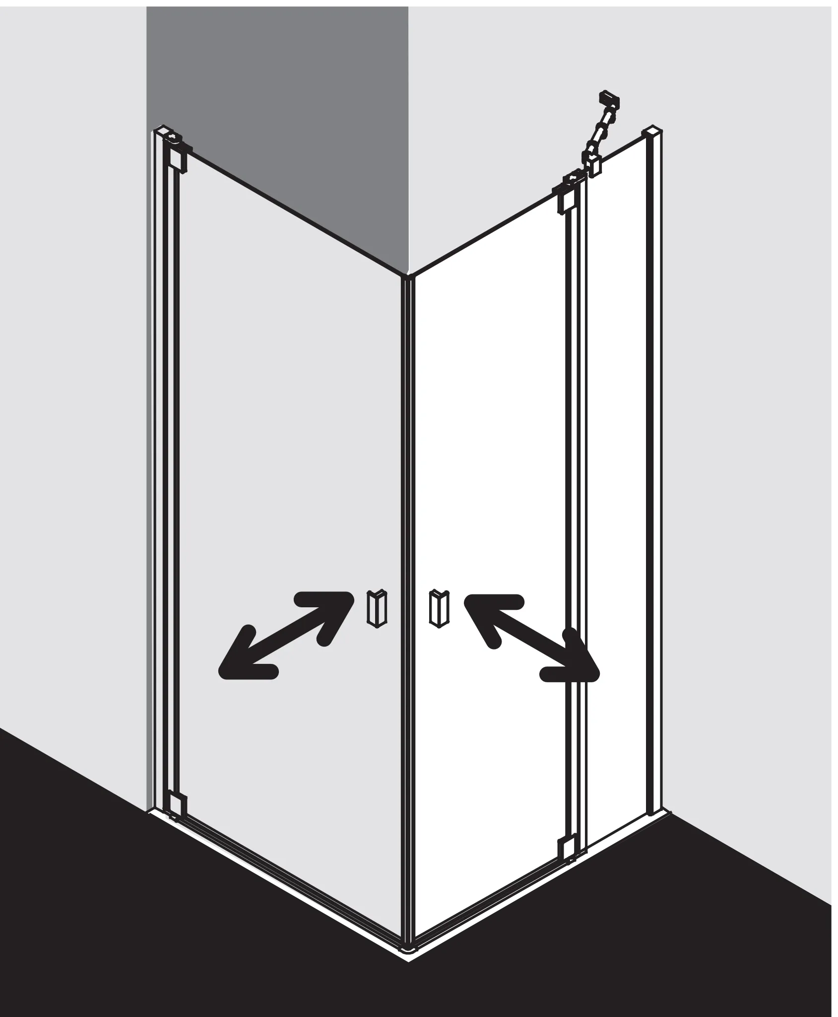 Kermi Duschtür Eckeinstieg 2-teilig Pendeltüren mit Festfeldern Halbteil rechts „RAYA“ Glas SR Opaco, Profile Silber Hochglanz, BV: 970 - 1000 mm GAK: 955 - 985 mm WE: 980 - 1010 mm H: 2000 mm Kermi Duschtür Eckeinstieg 2-teilig Pendeltüren mit Festfeldern Halbteil rechts „RAYA“ Glas SR Opaco, Profile Silber Hochglanz, BV: 970 - 1000 mm GAK: 955 - 985 mm WE: 980 - 1010 mm H: 2000 mm