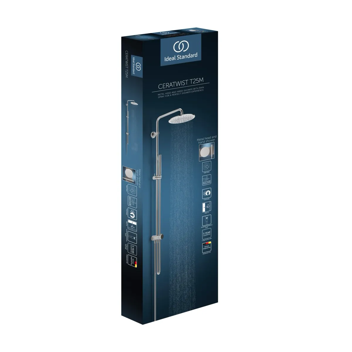 Ideal Standard Ceratwist T25 M Duschsystem Chrom, 178,5 x 486 x 1119 mm, mit Regenbrause und Handbrause, Idealflex Brauseschlauch