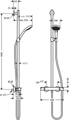 Showerpipe Croma Select S Multi SemiPipe weiss/chrom Showerpipe Croma Select S Multi SemiPipe weiss/chrom