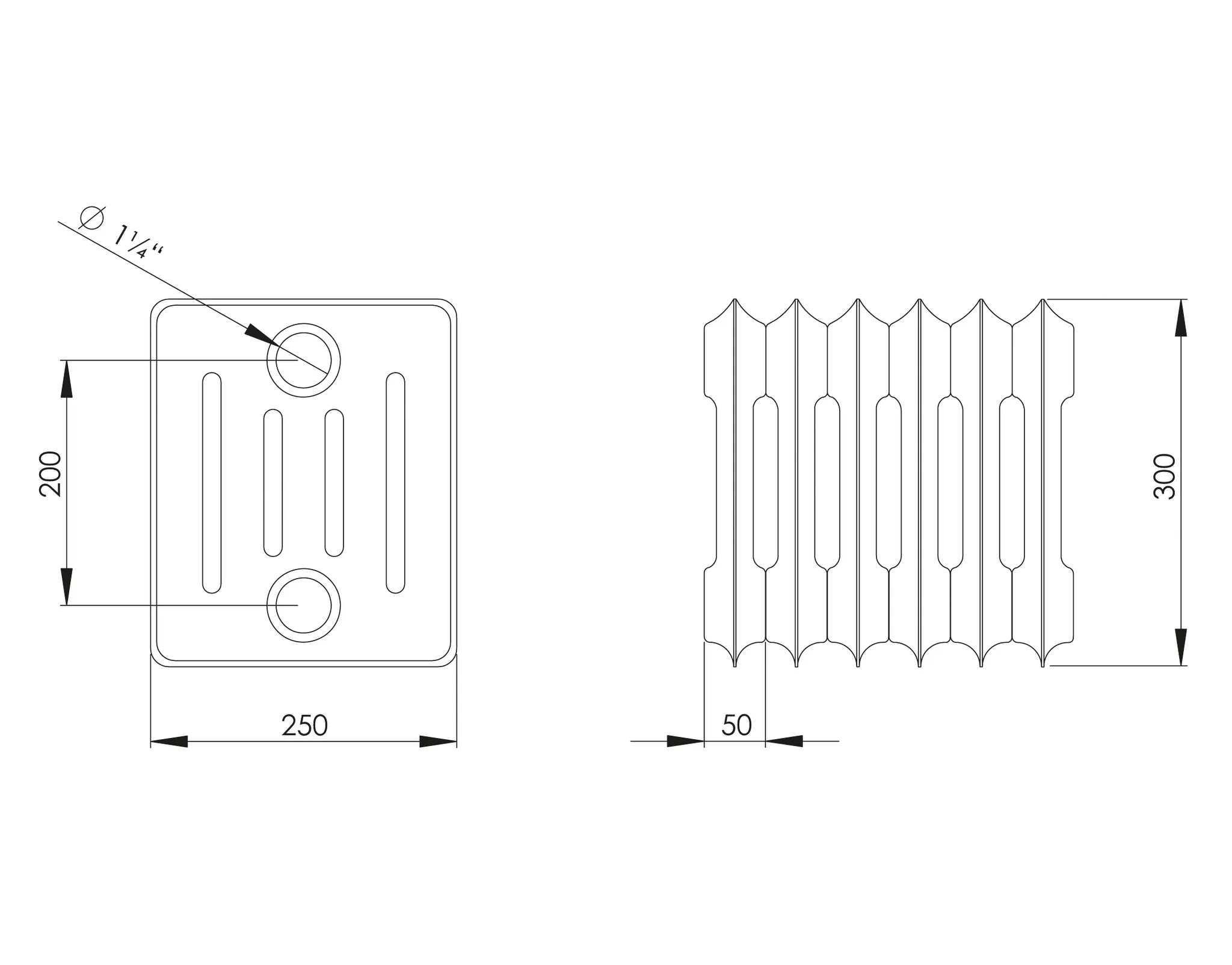 ASW Stahlradiator grundiert 26 Glieder Nabenabstand 200 mm „HG-TEC“ 130 × 30 × 25 cm